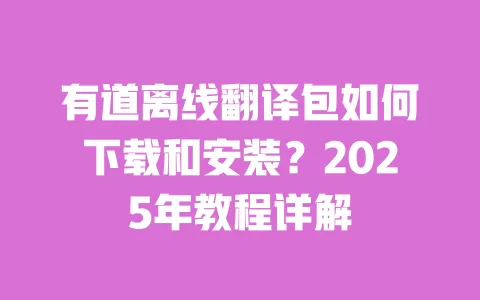 有道离线翻译包如何下载和安装?2025年教程详解 一