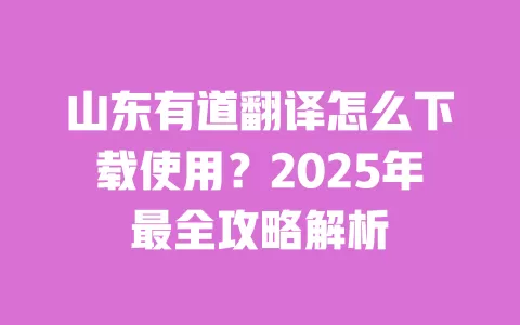 山东有道翻译怎么下载使用?2025年最全攻略解析 一
