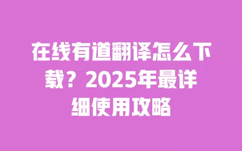 在线有道翻译怎么下载?2025年最详细使用攻略 一