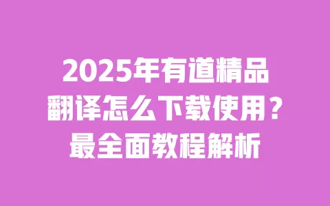 2025年有道精品翻译怎么下载使用?最全面教程解析 一