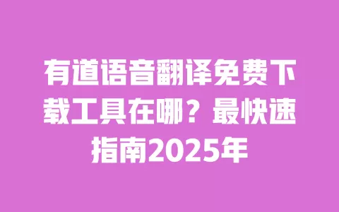 有道语音翻译免费下载工具在哪?最快速指南2025年 一