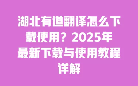 湖北有道翻译怎么下载使用?2025年最新下载与使用教程详解 一