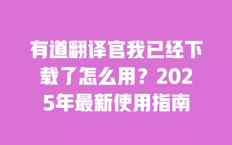 有道翻译官我已经下载了怎么用?2025年最新使用指南 一