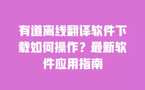 有道离线翻译软件下载如何操作?最新软件应用指南 一