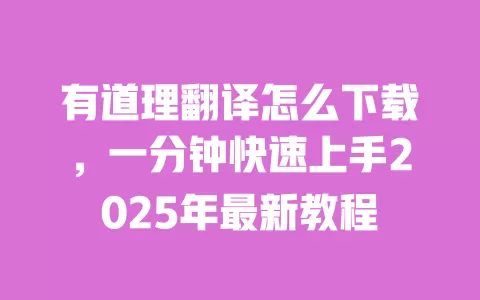 有道理翻译怎么下载,一分钟快速上手2025年最新教程 一