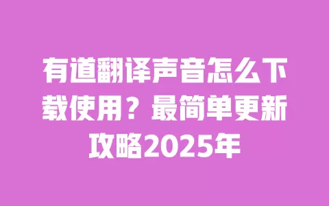 有道翻译声音怎么下载使用?最简单更新攻略2025年 一