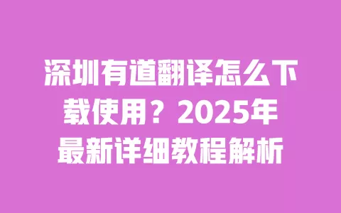 深圳有道翻译怎么下载使用？2025年最新详细教程解析 一